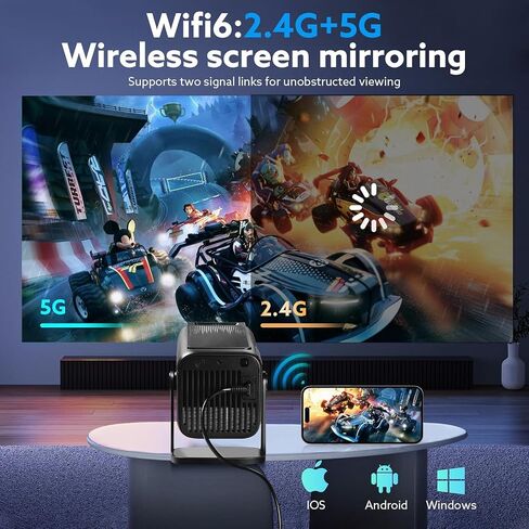 جهاز عرض صغير مع واي فاي وبلوتوث، 4K 1080P يدعم جهاز عرض محمول 180 درجة قابل للدوران 120 بوصة شاشة عرض أفلام تلقائية متوافقة مع HDMI/USB/الهاتف الذكي/الكمبيوتر الشخصي/الكمبيوتر المحمول in Saudi Arabia