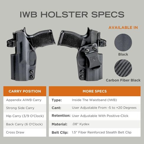Rounded IWB Holster - Inside Waistband Concealed Carry, American Made, Concealment Express, Black Kydex, Optics Ready, Fits: in Saudi Arabia