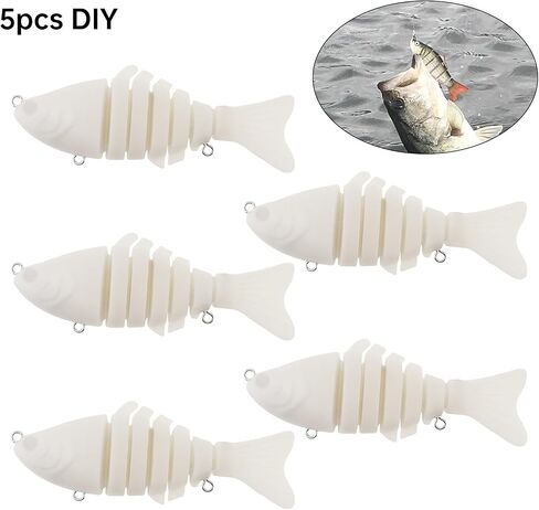 5pcs Multi Jointed Unpainted Fish Lure Swimbait Hard Bait, Fishing Lures Bodies Set, Blanks Unpainted Crankbait DIY for Bass in Saudi Arabia