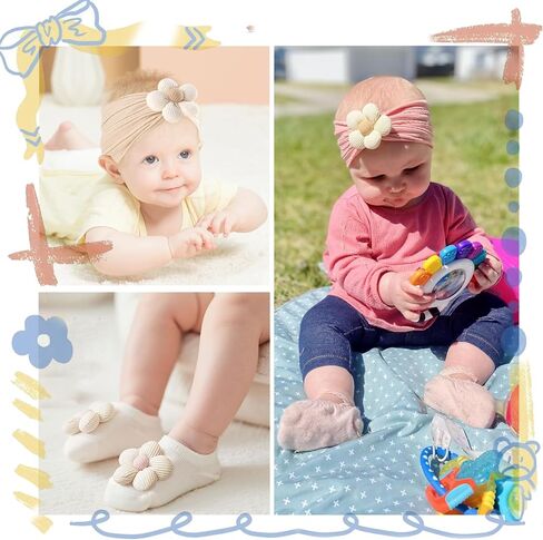 عصابات رأس وجوارب للفتيات الصغيرات، وجوارب غير قابلة للانزلاق وأربطة شعر ناعمة | جوارب زهرية غير قابلة للانزلاق للفتيات الصغيرات وعصابات رأس من النايلون الزهري الناعم للأطفال الرضع والأطفال الصغار in Kuwait