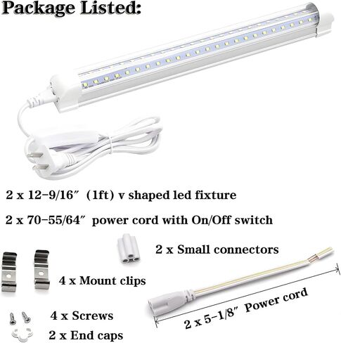 تركيبات فردية متكاملة من KALINA T8 على شكل حرف V، أنبوب LED 1FT، 1080lm، 6000k أبيض، 9W، متجر المرافق، السقف وإضاءة تحت الخزانة (حزمة من 2) in Kuwait