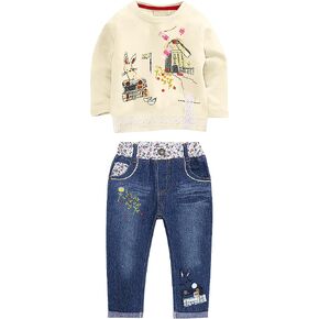 MAXIMGR Baby Girl Clothes Toddler Girl Outfits Long Sleeve Cartoon Pullover Shirt Denim Pants Clothing Set Fall Winter Outfit in Saudi Arabia