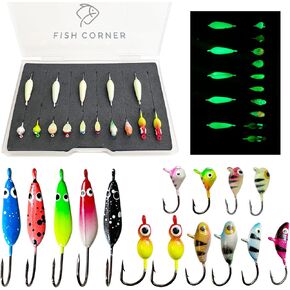 Ice Fishing Jigs Set Ice Fishing Lures Glow in Dark Fishing Jig Heads for Crappie Panfish Walleye Perch Bluegill Pike Ice Fishing 15pcs/16pcs in Saudi Arabia