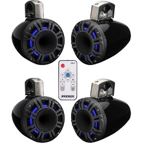 زوجان (الكمية 4) من مكبرات الصوت البرجية Kicker 51KMTCXL8 مقاس 8 بوصة بقدرة 500 وات متعددة الألوان LED ذات القرن البحري (HLCD) (أسود) مع جهاز تحكم عن بعد LED in Kuwait