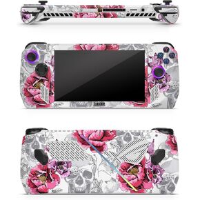 ZOOMHITSKINS متوافق مع Asus Rog X (2024) Ally Skin، Skull Kiss Dead Cranium Skeleton Rose Flower White Pink Horror Pink Gun Classy، ملصق فينيل متين 3M، صنع في الولايات المتحدة الأمريكية in Kuwait