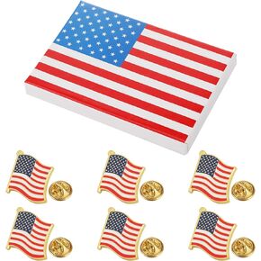 دبوس العلم الأمريكي - النجوم والخطوط - دبوس دبوس معدني صلب على شكل علم أمريكي رائع ذهبي اللون (10 حزم مموجة) in Kuwait