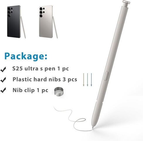 قلم S25 Ultra S لقلم Samsung Galaxy S25 Ultra S، بديل قلم S25 Ultra Touch لجهاز Samsung Galaxy S25 Ultra 5G، الإصدار الأمريكي، EJ-PS938BBEGUJ، 3 سنون + مشبك واحد (فضي فاتح) in Kuwait