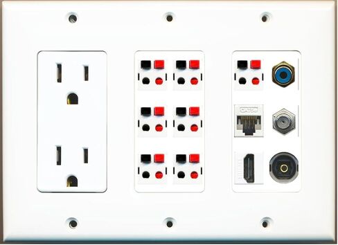 RiteAV (3 Gang) 15A Outlet HDMI Coax Cat5e RCA 7 Speaker Jack Toslink Wall Plate in Saudi Arabia
