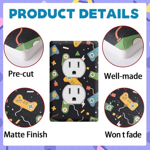 GTOTd Video Game Outlet Cover Sticker Deacl 6 PCS (Not Plate,Size 4.50" x 2.76"),Cute DIY Decor Art Decorative Light Switch Plate Faceplate Kids Room Kitchen Bathroom in Saudi Arabia
