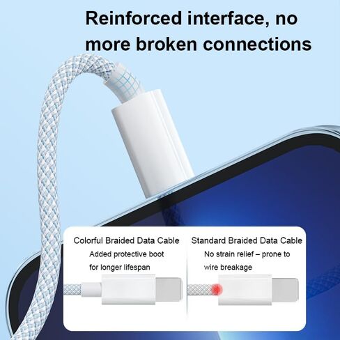 PD 20W Charger Cable, Nylon Braided Cord, Fast Charging Cable for iPhone 14/13/12/11/XS/XR/X/8/iPad, Sky Blue, 6.6FT in Saudi Arabia