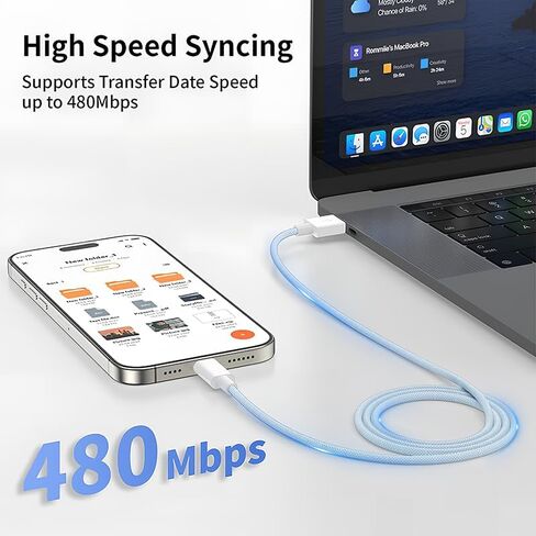 PD 20W Charger Cable, Nylon Braided Cord, Fast Charging Cable for iPhone 14/13/12/11/XS/XR/X/8/iPad, Sky Blue, 6.6FT in Saudi Arabia