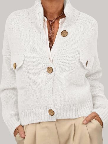 Saodimallsu Womens Cropped Cardigan Sweaters Button Up Chunky Knit Long Sleeve Collared Open Front Loose Jackets in Saudi Arabia