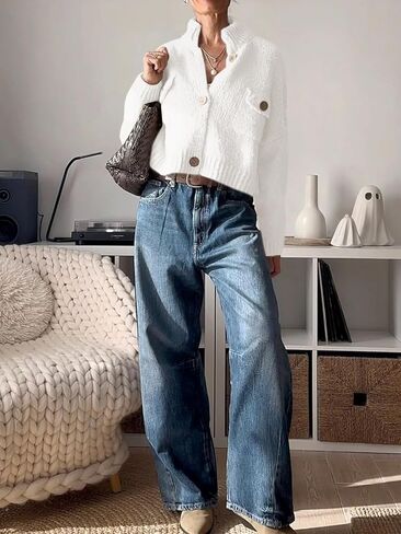Saodimallsu Womens Cropped Cardigan Sweaters Button Up Chunky Knit Long Sleeve Collared Open Front Loose Jackets in Saudi Arabia