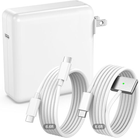 شاحن 100 واط لجهاز MacBook Pro 14 16 بوصة MacBook Air 13 15 بوصة 2025 2024 2023 2022 2021 M4 M3 M2 M1، محول طاقة 100 واط GaN، كابل USB C إلى 3 مغناطيسي 6.6FT، كابل USB C إلى C بطول 6.6FT in Kuwait