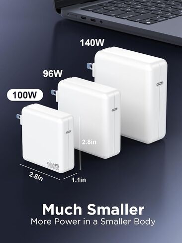 شاحن 100 واط لجهاز MacBook Pro 14 16 بوصة MacBook Air 13 15 بوصة 2025 2024 2023 2022 2021 M4 M3 M2 M1، محول طاقة 100 واط GaN، كابل USB C إلى 3 مغناطيسي 6.6FT، كابل USB C إلى C بطول 6.6FT in Kuwait