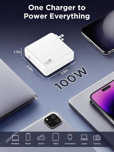 شاحن 100 واط لجهاز MacBook Pro 14 16 بوصة MacBook Air 13 15 بوصة 2025 2024 2023 2022 2021 M4 M3 M2 M1، محول طاقة 100 واط GaN، كابل USB C إلى 3 مغناطيسي 6.6FT، كابل USB C إلى C بطول 6.6FT in Kuwait
