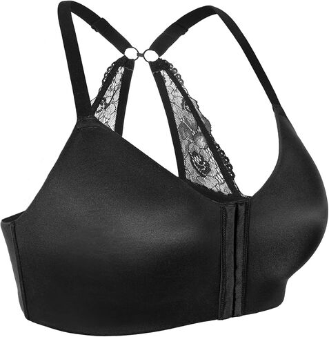 Lemorosy Women's Front Closure Bra Comfortable Wireless Lightly Lined Plus Size Full Coverage Racerback Brassiere in Saudi Arabia