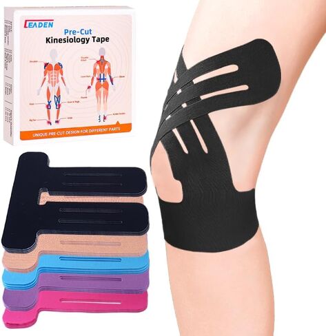 Precut Kinesiology Tape for Knees, Upgraded, 10 Pcs, Black in Kuwait