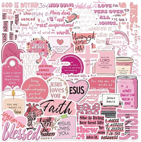 50Pcs Pink Jesus Stickers for Adults,Inspirational Bible Verse Water Bottle Stickers for Teens Kids Teachers, Journaling Scrapbook Laptop Positive Quote Vinyl Christian Sticker (Pink Bible) in Saudi Arabia