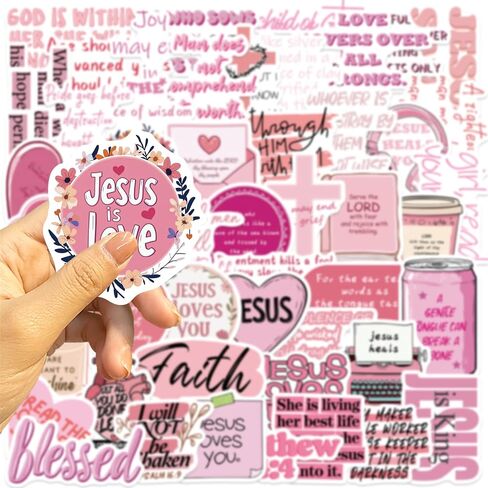 50Pcs Pink Jesus Stickers for Adults,Inspirational Bible Verse Water Bottle Stickers for Teens Kids Teachers, Journaling Scrapbook Laptop Positive Quote Vinyl Christian Sticker (Pink Bible) in Saudi Arabia