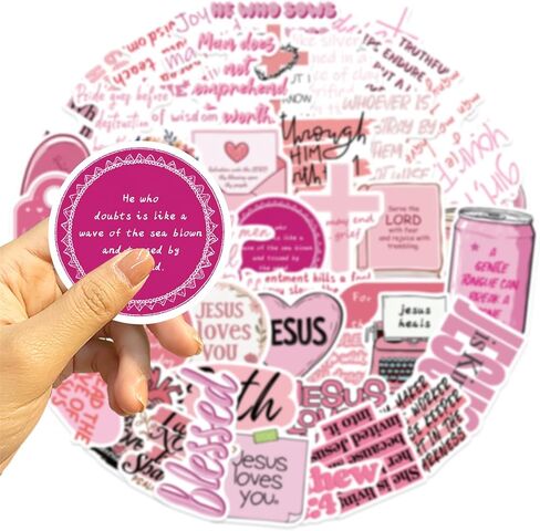 50Pcs Pink Jesus Stickers for Adults,Inspirational Bible Verse Water Bottle Stickers for Teens Kids Teachers, Journaling Scrapbook Laptop Positive Quote Vinyl Christian Sticker (Pink Bible) in Saudi Arabia