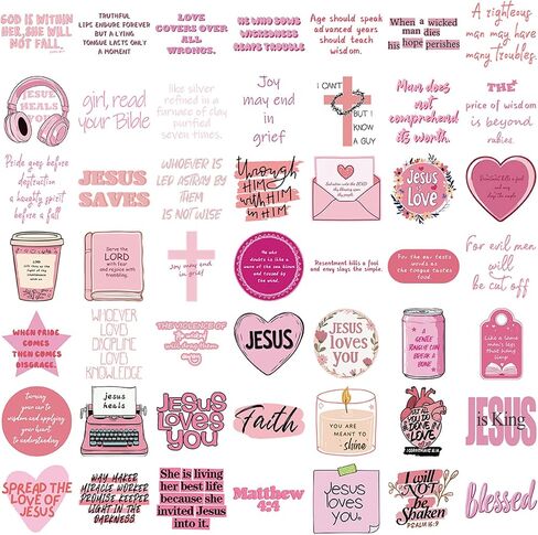 50Pcs Pink Jesus Stickers for Adults,Inspirational Bible Verse Water Bottle Stickers for Teens Kids Teachers, Journaling Scrapbook Laptop Positive Quote Vinyl Christian Sticker (Pink Bible) in Saudi Arabia