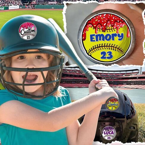Custom Baseball Softball Bat Knob Sticker Personalized Name Number Decal, Waterproof Vinyl, Durable Sports Equipment Label for Helmet, Laptop, Water Bottle, Baseball Softball Players Team, 1.5-12 Inch in Kuwait