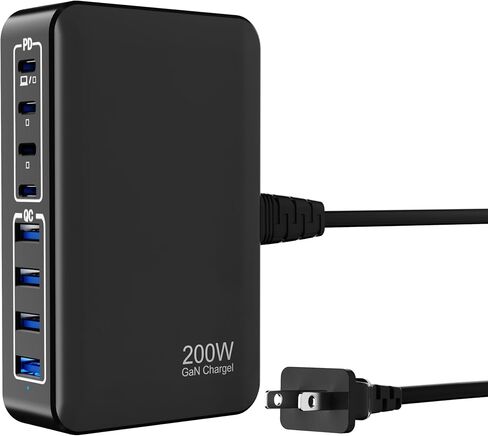 GaN 200W 8-Port USB Fast Charging Station | PD 65W Laptop & Multi-Device Adapter | Compatible with MacBook Pro/Air, iPhone 16/15/14, Galaxy S23/22 (White) in Saudi Arabia
