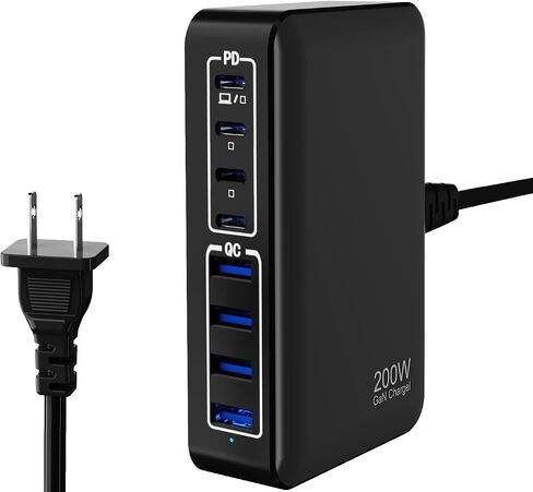 GaN 200W 8-Port USB Fast Charging Station | PD 65W Laptop & Multi-Device Adapter | Compatible with MacBook Pro/Air, iPhone 16/15/14, Galaxy S23/22 (White) in Saudi Arabia