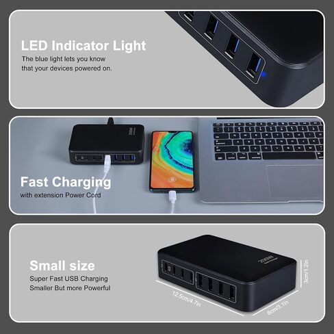 GaN 200W 8-Port USB Fast Charging Station | PD 65W Laptop & Multi-Device Adapter | Compatible with MacBook Pro/Air, iPhone 16/15/14, Galaxy S23/22 (White) in Saudi Arabia