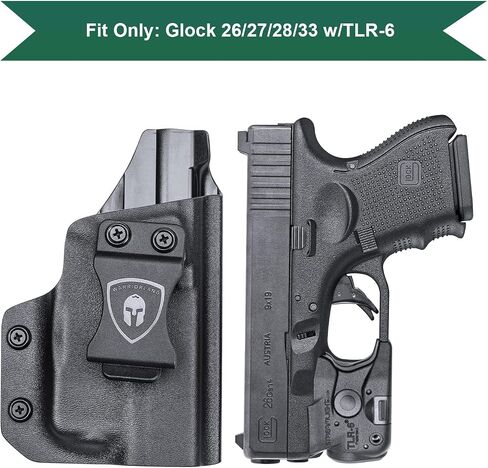 WARRIORLAN متوافق مع حافظة Glock 26 w/TLR-6، IWB Kydex Holster Fit Glock 26/27/28/33 w/TLR6 ضوء ليزر، حافظة حمل مخفية داخل حزام الخصر، Adj. غير قادر والاحتفاظ، اليد اليمنى / اليسرى in Saudi Arabia