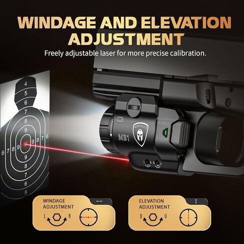 مصباح مسدس WARRIORLAND MB1 وحافظة Kydex مخصصة، مناسب لـ S&W SD9 VE/SD40 VE، ضوء سلاح تكتيكي مدمج بقدرة 500 لومن مثبت على السكك الحديدية العالمية مع ليزر أحمر وLED أبيض، مؤشر الطاقة in Kuwait
