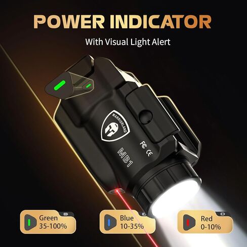 مصباح مسدس WARRIORLAND MB1 وحافظة Kydex مخصصة، مناسب لـ S&W SD9 VE/SD40 VE، ضوء سلاح تكتيكي مدمج بقدرة 500 لومن مثبت على السكك الحديدية العالمية مع ليزر أحمر وLED أبيض، مؤشر الطاقة in Kuwait