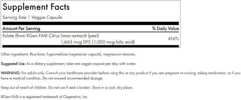 Swanson Real Food Folic Acid Folate Vitamin B-9 Cardiovascular Prenatal Health from Citrus Limon Extract Vegan Gluten-Free Non-GMO B9 1000 mcg 100 Veggie Capsules (Caps) in Kuwait