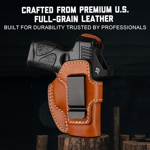 حافظة جلدية فاخرة IWB لـ Taurus G3C/G2C/G2S/G2 PT111/PT140/G3C Toro/TX22 مدمجة، حافظة حمل مخفية جاهزة للبصر، مشبك فولاذي يناسب حزام 1.75 بوصة، حزام داخلي، بني، اليد اليمنى/اليسرى in Kuwait