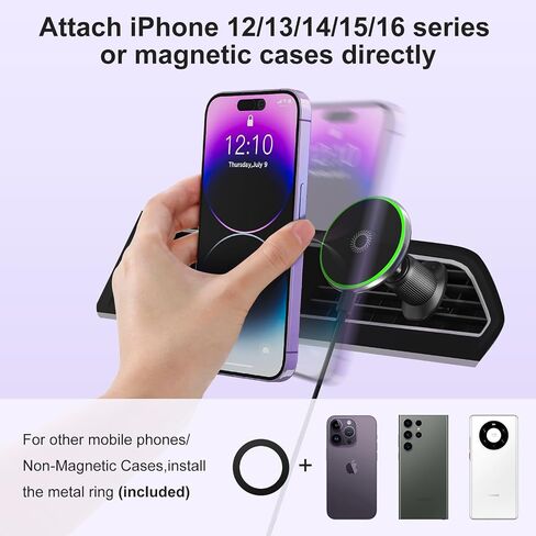 15W for Magsafe Car Mount Charger, Wireless Car Charger Magnetic Air Vent/Dashboard Fast Charging Phone Holder for iPhone 17 16 15 14 13 12 Serie Samsung in Saudi Arabia