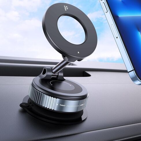 Upgraded Vacuum Magnetic Car Phone Holder, 360° Rotation Suction Phone Mount, Foldable Magnetic Phone Stand for Your Car/Gym/Mirror/Shower for Smartphone (Black) in Kuwait