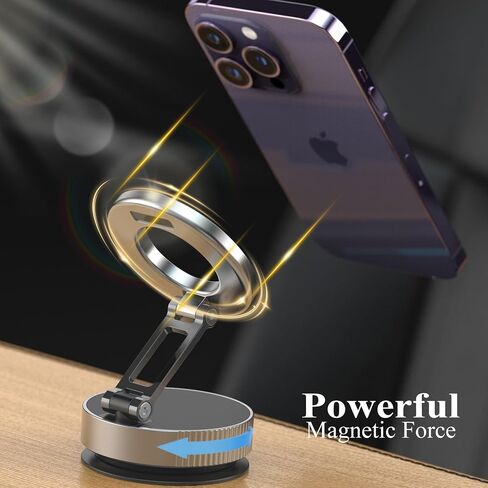 حامل هاتف مغناطيسي للسيارة، جسم معدني كامل، حامل هاتف بالشفط، حامل سيارة Magsafe لهاتف iPhone، حامل قابل للطي لهاتف iPhone وAndroid in Kuwait