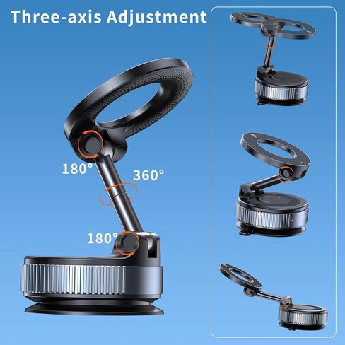Upgraded Vacuum Magnetic Car Phone Holder, 360° Rotation Suction Phone Mount, Foldable Magnetic Phone Stand for Your Car/Gym/Mirror/Shower for Smartphone (Black) in Kuwait