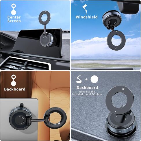 Upgraded Vacuum Magnetic Car Phone Holder, 360° Rotation Suction Phone Mount, Foldable Magnetic Phone Stand for Your Car/Gym/Mirror/Shower for Smartphone (Black) in Kuwait