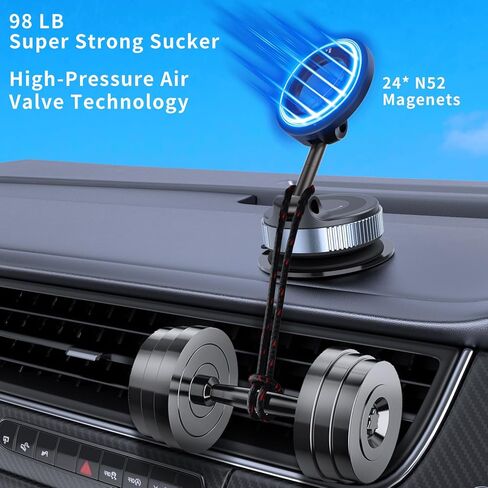 Upgraded Vacuum Magnetic Car Phone Holder, 360° Rotation Suction Phone Mount, Foldable Magnetic Phone Stand for Your Car/Gym/Mirror/Shower for Smartphone (Black) in Kuwait