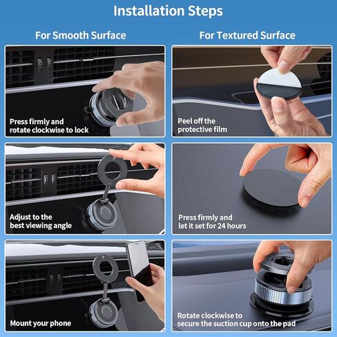 Upgraded Vacuum Magnetic Car Phone Holder, 360° Rotation Suction Phone Mount, Foldable Magnetic Phone Stand for Your Car/Gym/Mirror/Shower for Smartphone (Black) in Kuwait