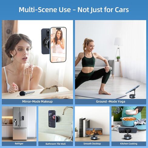 Upgraded Vacuum Magnetic Car Phone Holder, 360° Rotation Suction Phone Mount, Foldable Magnetic Phone Stand for Your Car/Gym/Mirror/Shower for Smartphone (Black) in Kuwait