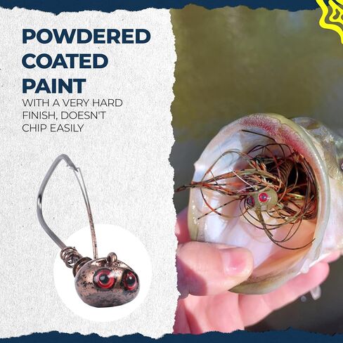 CPR Football Jig, Bass Jigs Weedless Fishing Lures Jigs for Bass Fishing - Crawfish Imitator with Flat Head & 3D Red Eyes, 5/0 Hook, 3/8 Oz - Pack of 4, Made in USA in Saudi Arabia