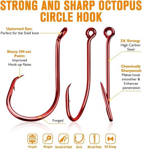 Dovesun Circle Hooks for Catfish 2X Strong 100PCS Catfish Hooks Octopus Circle Hooks Saltwater and Freshwater Black & Red Size 1/0-8/0 in Saudi Arabia