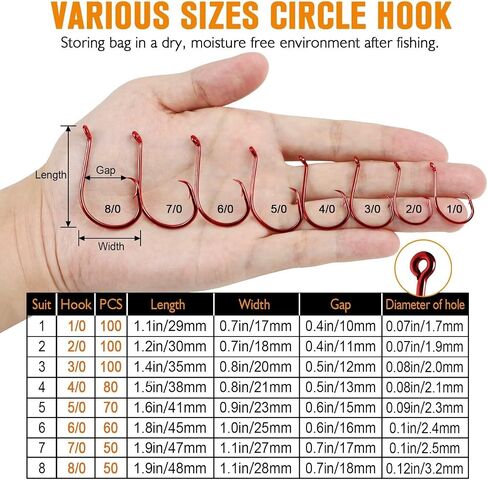 Dovesun Circle Hooks for Catfish 2X Strong 100PCS Catfish Hooks Octopus Circle Hooks Saltwater and Freshwater Black & Red Size 1/0-8/0 in Saudi Arabia