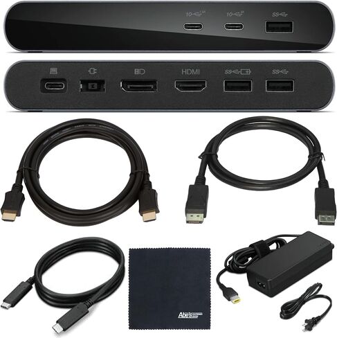 Lenovo Docking Station USB-C Universal Business Dock, Dual Display: Includes USB-C Cable + Power Adapter + Zoomspeed Display Port Cable + Zoomspeed HDMI Cable + AOM Cleaning Cloth in Saudi Arabia
