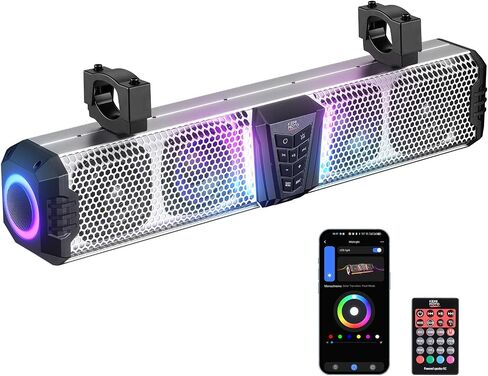 KEMIMOTO 2025 Midnight S80 32-inch UTV Sound Bar, IPX5 Weatherproof Golf Cart Sound Bar, ATV Speaker Bluetooth with RGB, SxS Soundbar Compatible with Polaris RZR Can-Am, Fits/ 1-2 in Roll Bar in Saudi Arabia