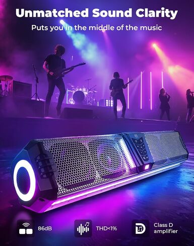 KEMIMOTO 2025 Midnight S80 32-inch UTV Sound Bar, IPX5 Weatherproof Golf Cart Sound Bar, ATV Speaker Bluetooth with RGB, SxS Soundbar Compatible with Polaris RZR Can-Am, Fits/ 1-2 in Roll Bar in Saudi Arabia