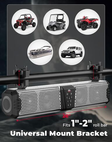 KEMIMOTO 2025 Midnight S80 32-inch UTV Sound Bar, IPX5 Weatherproof Golf Cart Sound Bar, ATV Speaker Bluetooth with RGB, SxS Soundbar Compatible with Polaris RZR Can-Am, Fits/ 1-2 in Roll Bar in Saudi Arabia
